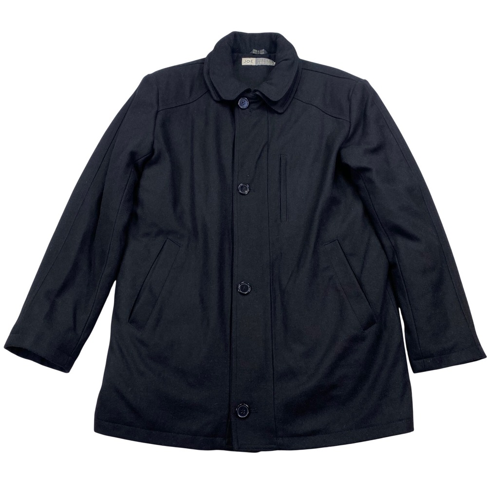 JOE Joseph Abboud Wool Car Coat Mens M Black Quilted Lining Button Zip Jacket